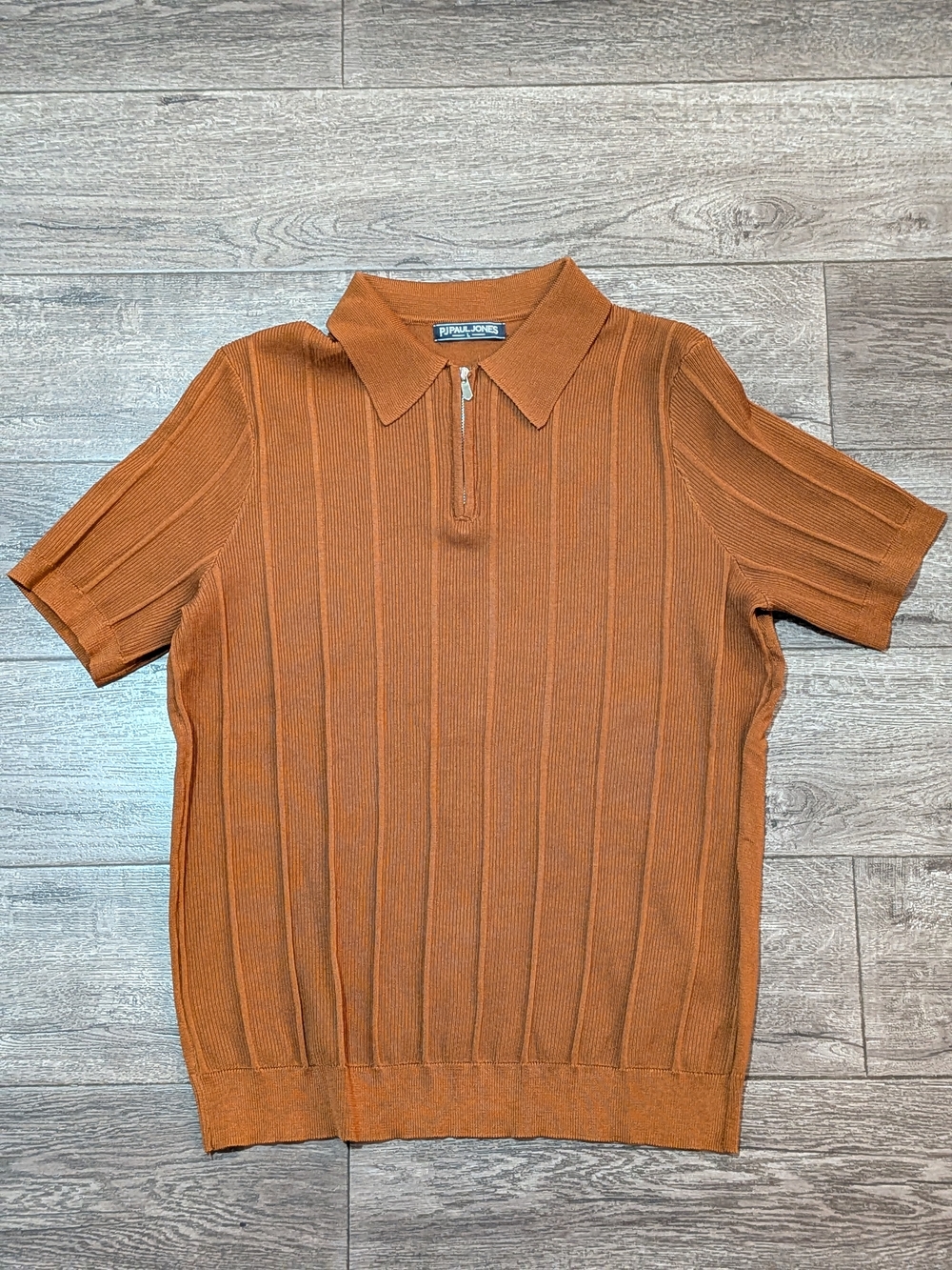PJ Paul Jones Men's 1/4 Zip Knit Striped Polo Shirt Brown Size L